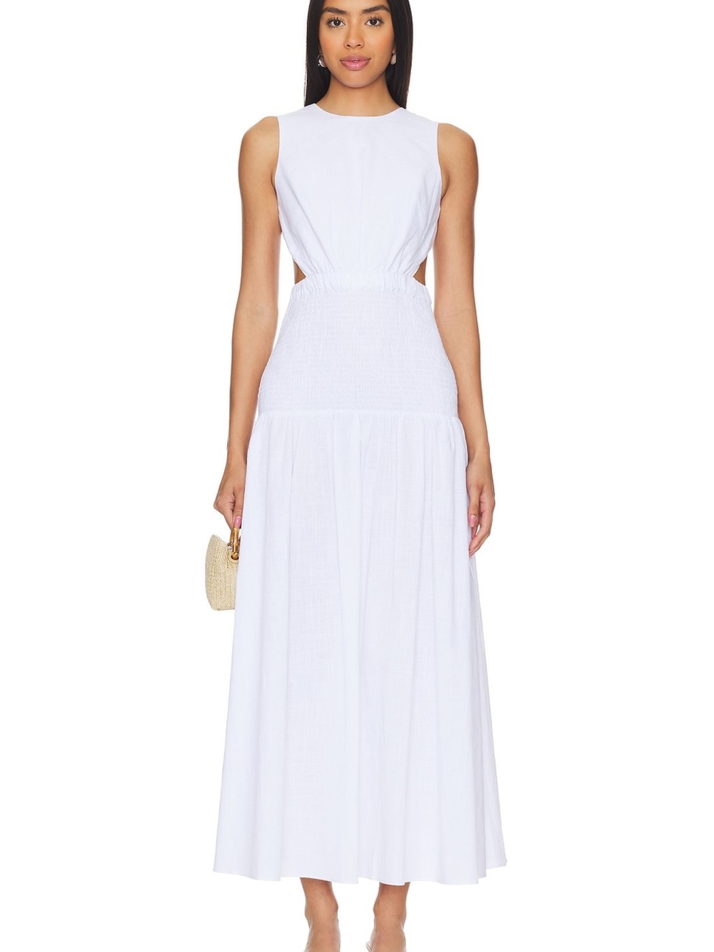 SNYDS by REVOLVE White Smocked Waist Cotton Maxi Dress Size Small